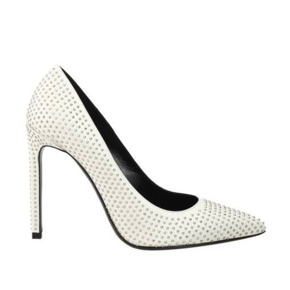 Saint Laurent Studded White Leather Classic Paris Pumps YSL Sz. 35 US Sz. 5 - Picture 7 of 17